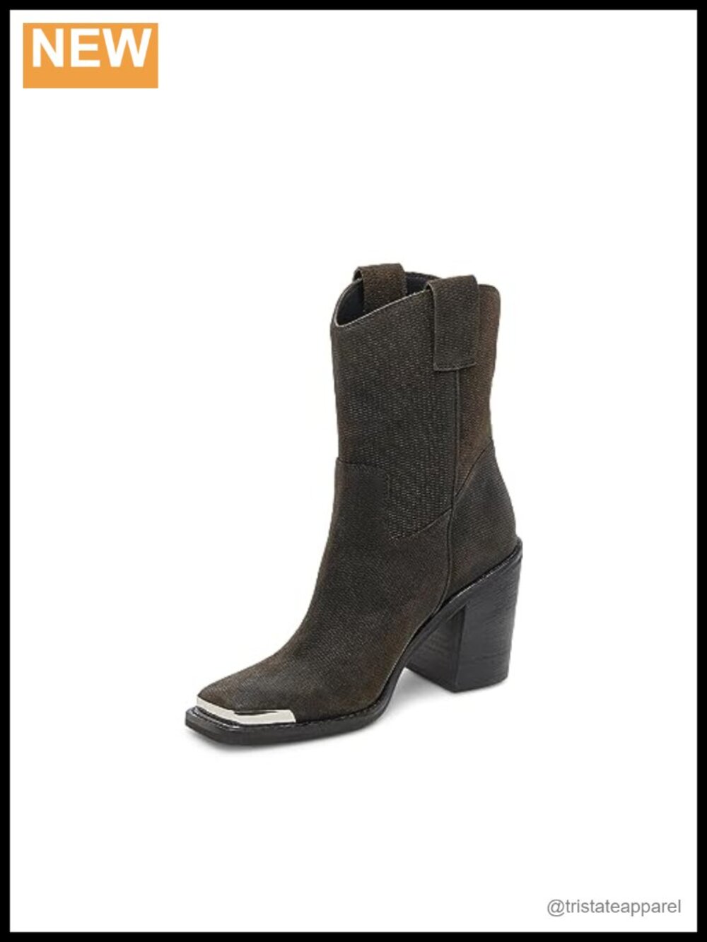 Dolce Vita Women's Falon Leather Ankle Bootie Block Heel Square Toe Pull-On
